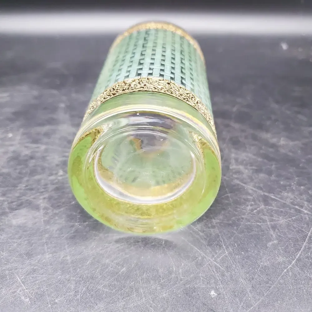 Set of 4 Vintage Gold Green Geometric Highball Tumblers Mid Century Glasses